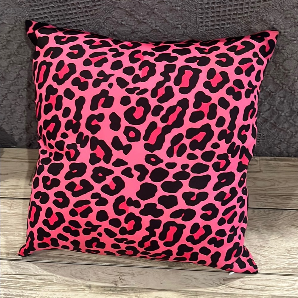 Pink and Black Leopard Print Throw Pillow